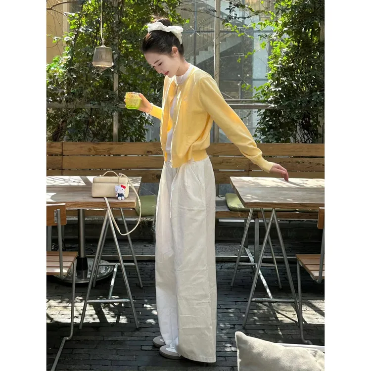 日系白色高级感直筒休闲裤女2025春季高腰宽松显瘦简约百搭阔腿裤
