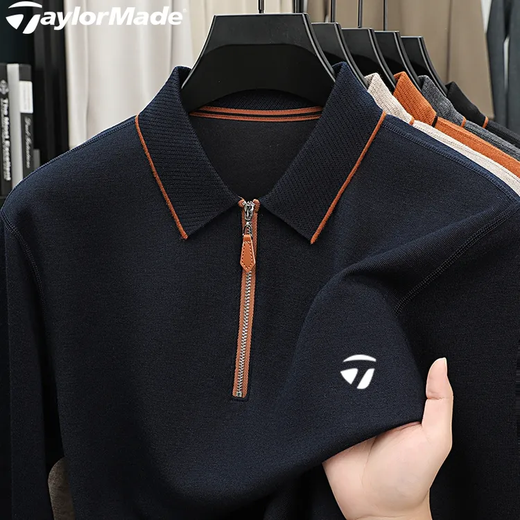 Taylormade秋冬季男士高尔夫户外休闲POLO衫翻领半拉链针织毛衣