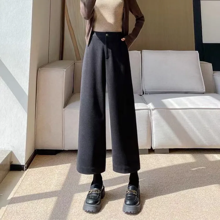 【婷婷家】小个子加绒毛呢直筒裤秋冬显高显瘦直筒裤#3013