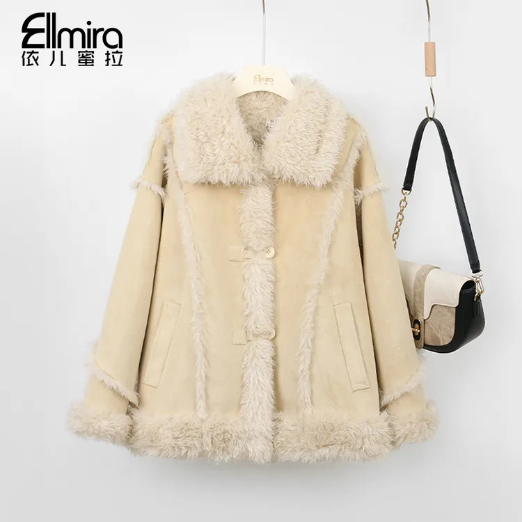【盈芝】9694女童外套毛毛衣冬款翻领皮毛一体毛绒儿童上衣洋气高级