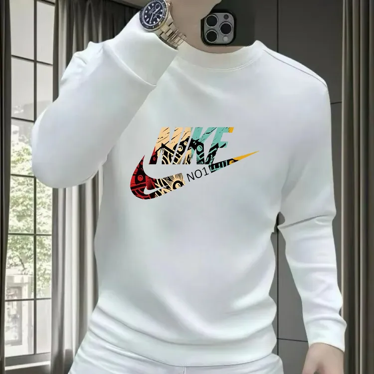 秋季新款时尚潮流运动休闲男士百搭印花卫衣修身弹力圆领