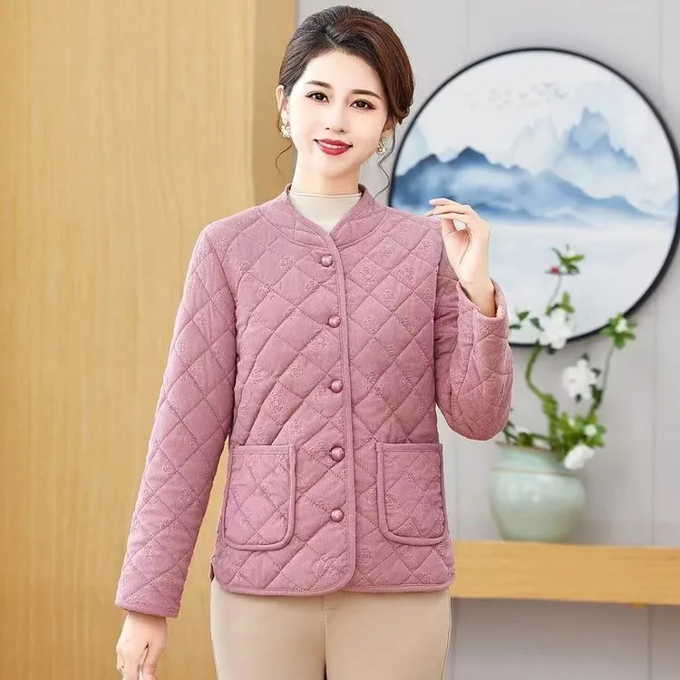 2024冬季新款时尚妈妈装立领棉袄