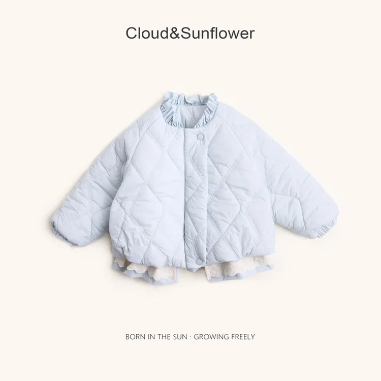 【云朵小葵】女童冬季新款保暖菱格下摆蕾丝休闲棉服555411