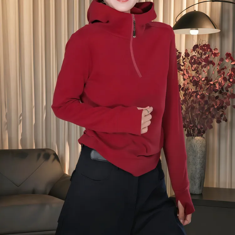 秋季欧若动感风修身拉链长袖连帽卫衣女2025纯色简约休闲外套上衣