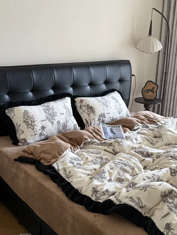 秋冬必备 韩式花边牛奶绒印花款四件套