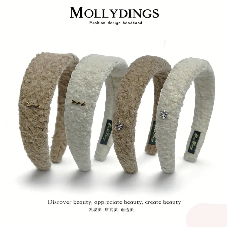 韩国秋冬简约复古高颅顶海绵头箍高级感洋气羊羔毛绒发箍时尚发饰