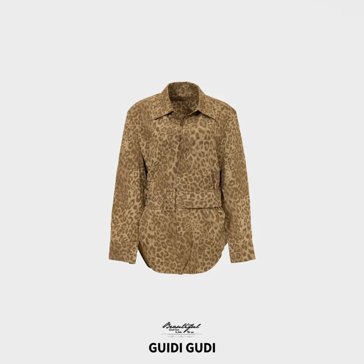 GUIDI GUDI【豹女郎】气质性感豹纹polo领连衣裙/黄加蓝