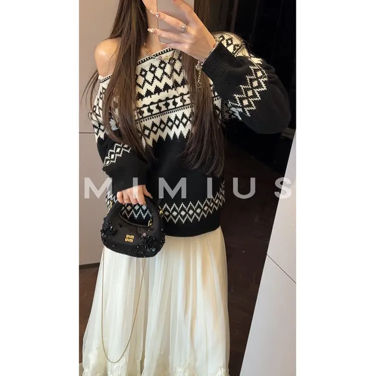 【mimius】P 羊毛设计感斜肩费尔岛毛衣 汉服 WG12064