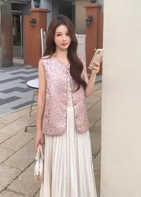 【钰姐精选】千利7803-复古繁花提花国风新中式马甲百搭气质无袖
