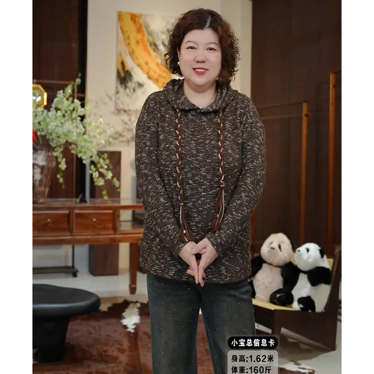 金雀绫【慵懒时光】设计师款宽松编织加宽加大连帽卫衣SZA3SY644