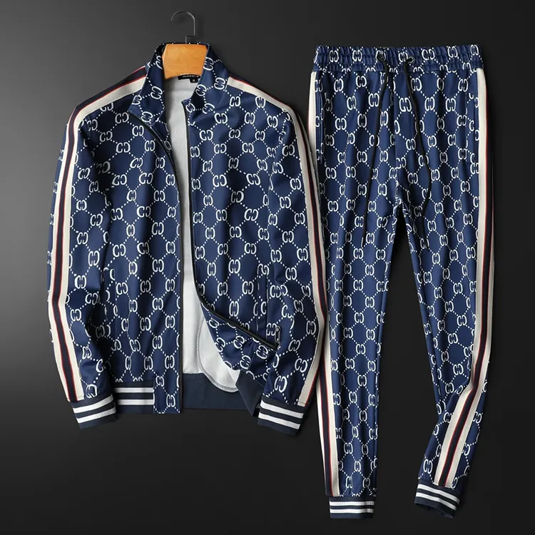 凯邦威欧洲站轻奢双g印花男士休闲套装潮牌秋季运动服高端两件套