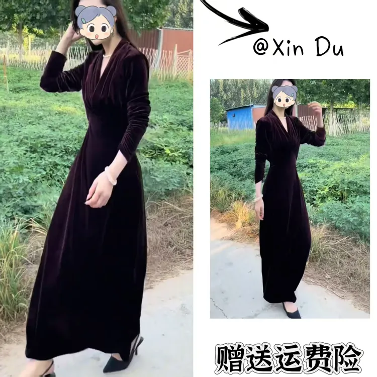 2025秋冬季新款时尚显瘦气质女士网红洋气连衣裙百搭款D24295