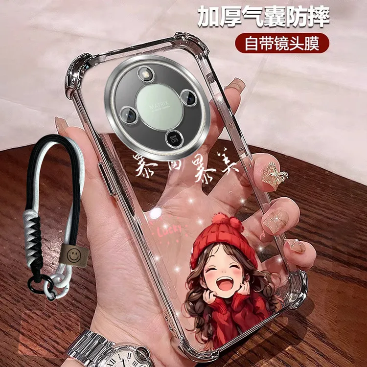 公主风适用荣耀x70手机壳透明四角防摔软壳X70全包带镜头膜高颜值