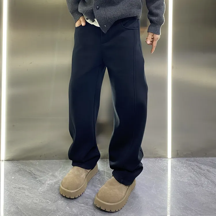 冬季重磅加绒加厚小弯刀微宽松立体裁剪弹力美式痞帅显瘦休闲裤男