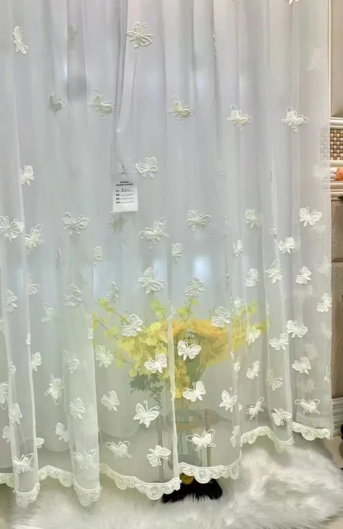 客厅飘窗卧室微浮雕刺绣蝴蝶毛巾绣窗帘窗纱