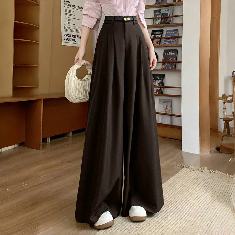 高级感西装阔腿裤女2025秋季新款老钱风宽松高腰显瘦休闲拖地裙裤