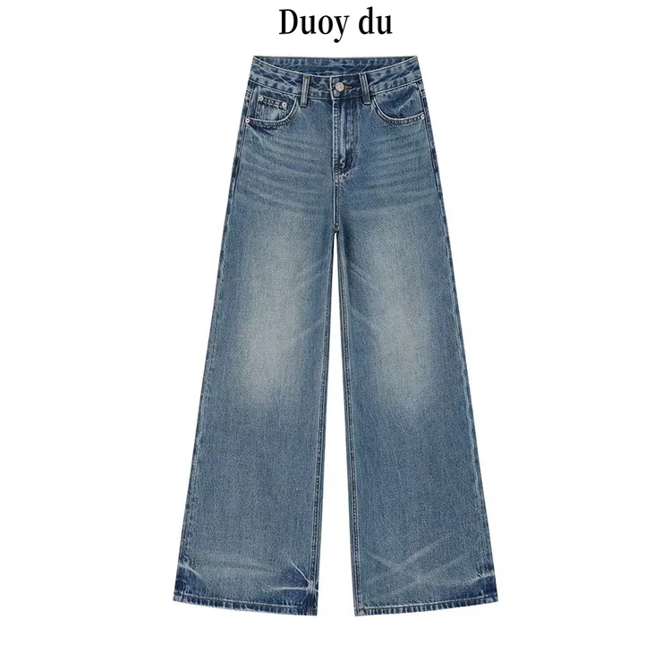 Duoy du-设计师款进口纱线复古美式高腰直筒阔腿牛仔裤-880-
