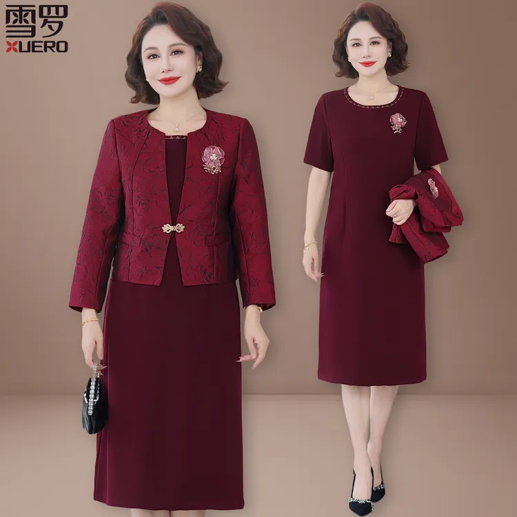 十一喜婆婆婚宴装2025新款气质中老年妈妈婚礼服连衣裙套装两件套