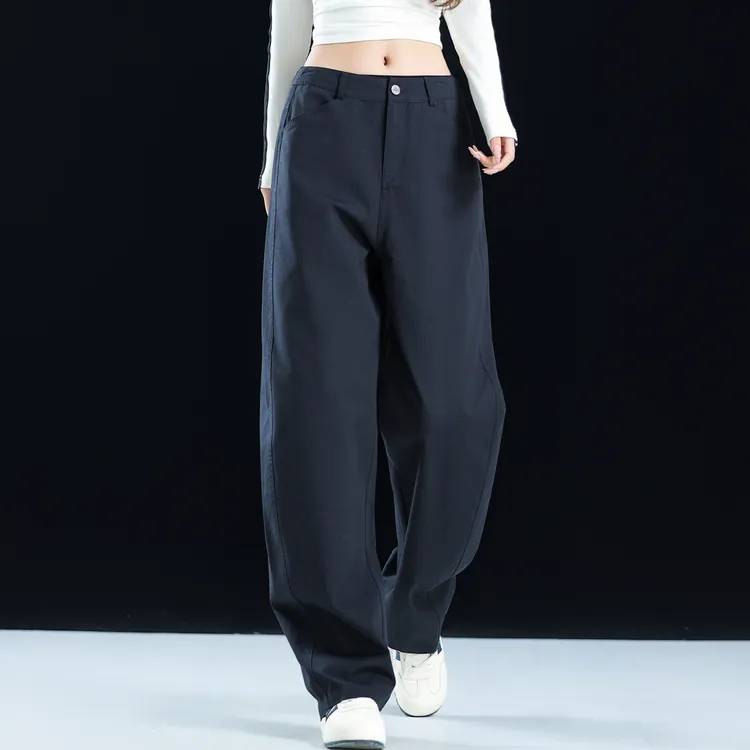 藏青色窄版直筒阔腿裤女爆款2025新款高腰裤子女款休闲裤宽松百搭