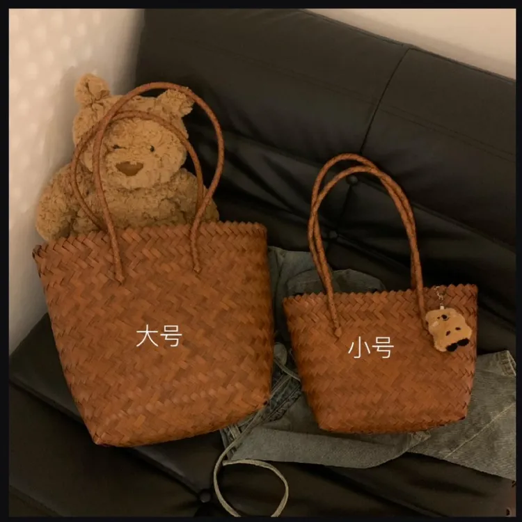 藤编包大容量法式小众包包女编织休闲女草编菜篮手提单肩托特大包