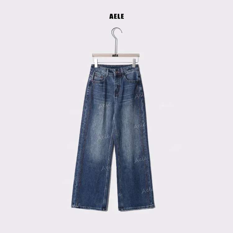 AELE【闪闪波澜】高腰显瘦直筒水洗牛仔裤百搭长裤 K853 2382 AD