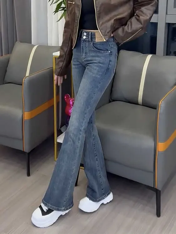 梨形身材显瘦微喇叭牛仔裤女2025秋冬加绒胖mm遮肉显瘦马蹄长裤