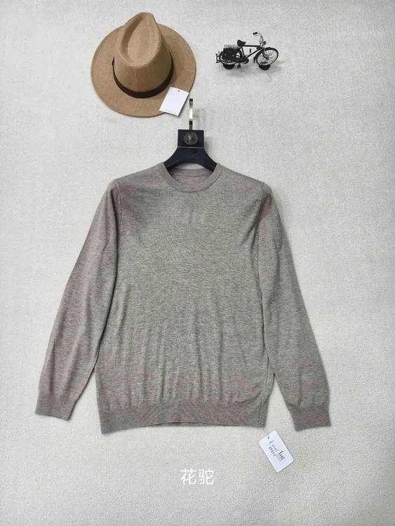 九域雅士男士春秋薄款羊毛混纺纯色休闲百搭可机洗圆领长袖针织衫