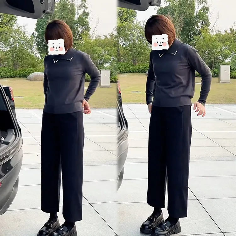 2025秋季新款设计感气质百搭减龄长袖上衣女搭配休闲阔腿裤两件套