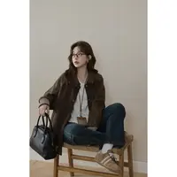 大婉酱微胖定制绵羊毛复古夹棉翻领外套韩版拼接皮衣棒球服 5725D