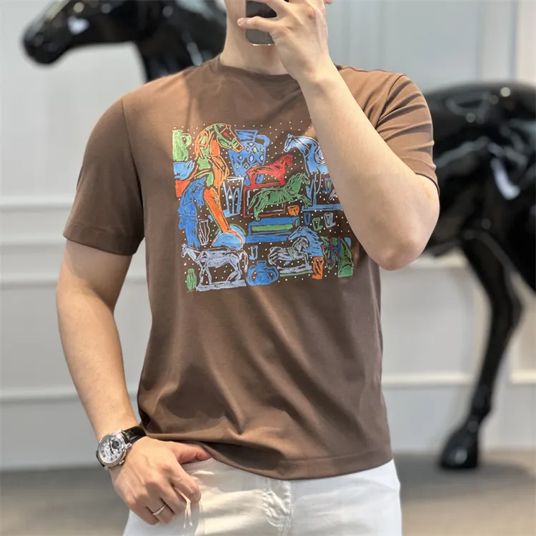 <古帝特尼>春夏新款男士欧货时尚修身胶印烫钻圆领短袖LK-245008