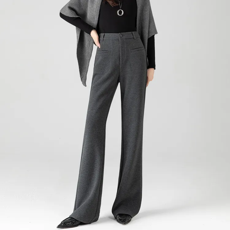 毛呢阔腿裤女2025新款气质高腰微喇裤子冬加厚高级感直筒喇叭长裤