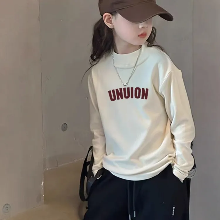 女童半高领打底衫中大童秋冬装洋气字母双面德绒保暖长袖内搭上衣