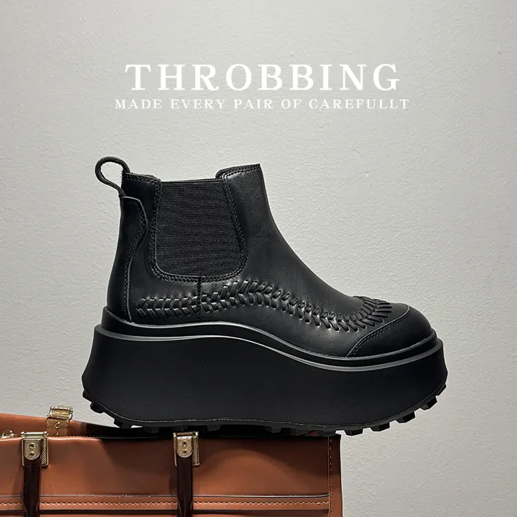 欧洲站2025新款真皮厚底切尔西靴女增高马丁靴欧货时尚百搭短筒靴