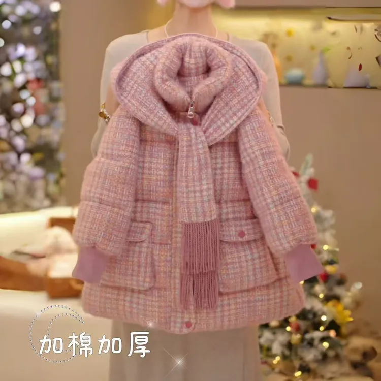 女童棉服超好看韩系冬装儿童棉袄2025新款加厚加棉粉格子棉衣外套