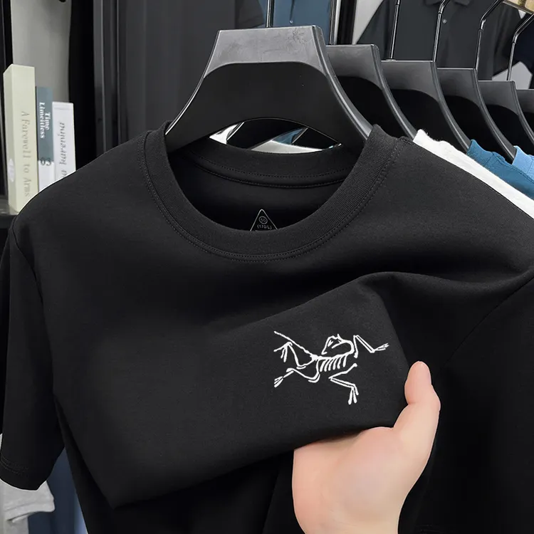 【奥特莱斯】始祖夏季刺绣鸟短袖t恤男士新款100纯棉圆领高级感男装