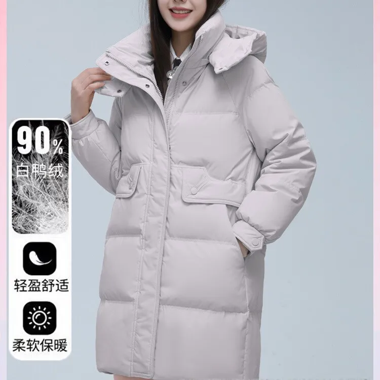 柔软舒适保暖轻盈时尚女士中长款加厚冬季白鸭绒羽绒服女中长款20
