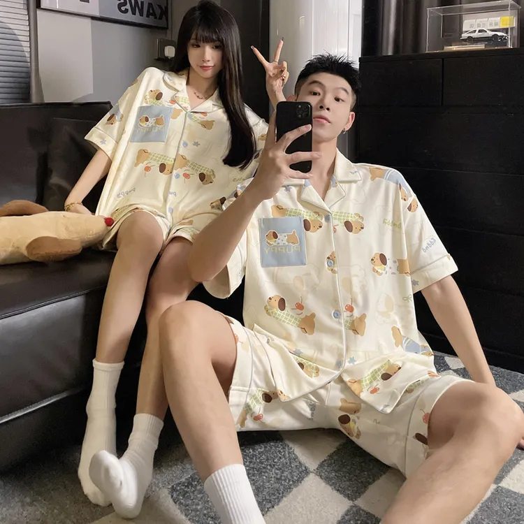 情侣睡衣男女款夏季短袖加肥大码240斤卡通薄款家居服可外穿套装