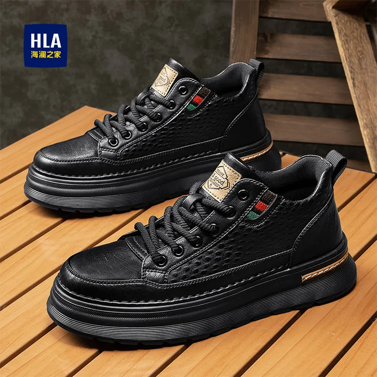 海澜之家男鞋爆款2025新款秋季软皮复古英伦风高帮板鞋增高工装靴