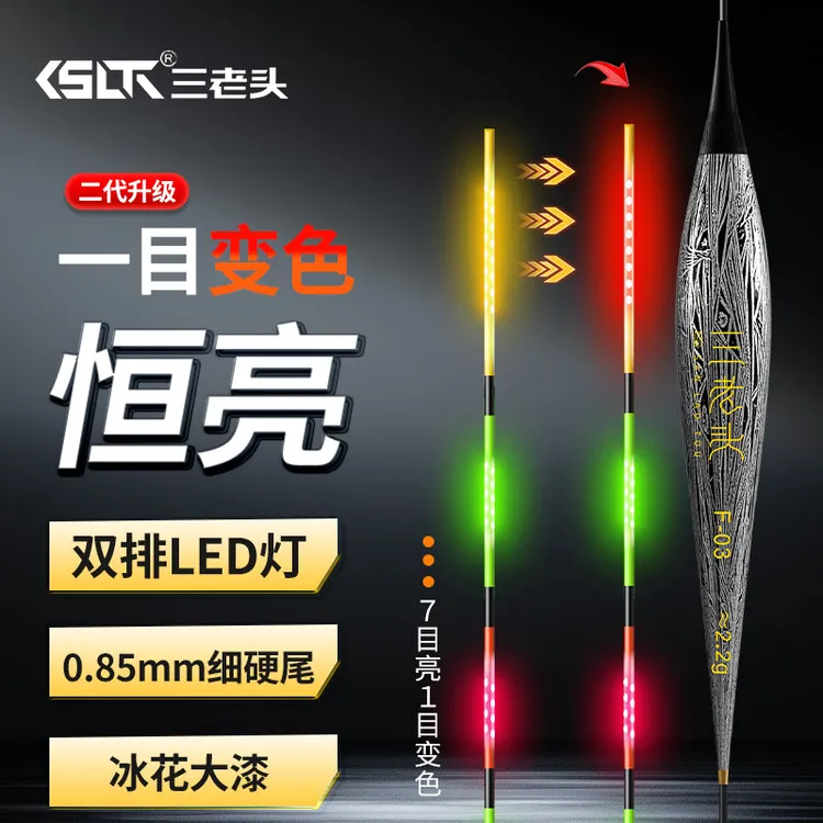 三老头F咬钩一目变色夜光漂黑坑高灵敏日夜两用恒亮双排LED电子漂