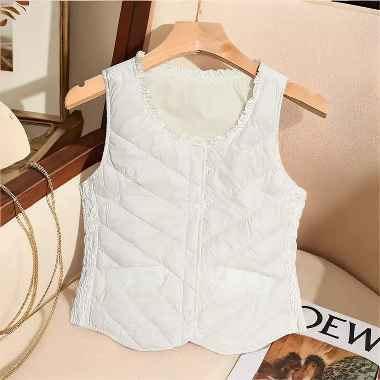 女羽绒背心保暖轻薄马甲休闲秋冬内穿马夹修身短款内胆打底花边