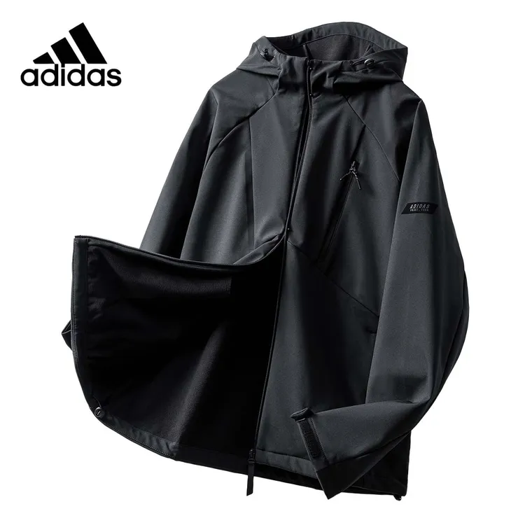 adidas阿迪达斯冲锋衣秋冬户外骑行连帽防风抓绒保暖跑步夹克外套