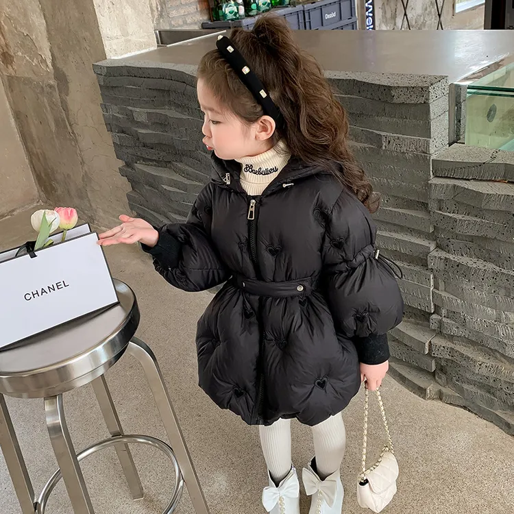 女童羽绒服秋冬2025新款儿童女宝宝中长款收腰冬季加厚白鸭绒外套