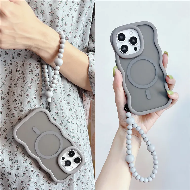 冷淡风波浪纹灰色磁吸软壳手链珠适用苹果16/14/13手机壳iphone15