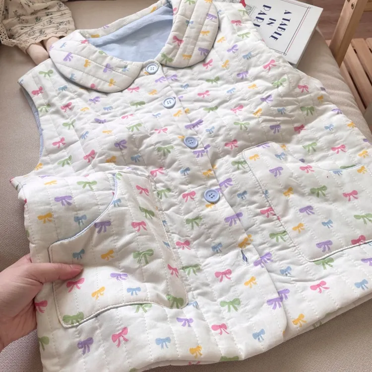 侘町蝴蝶结马甲2025新款秋冬季空气夹棉睡衣女款保暖可外穿家居服