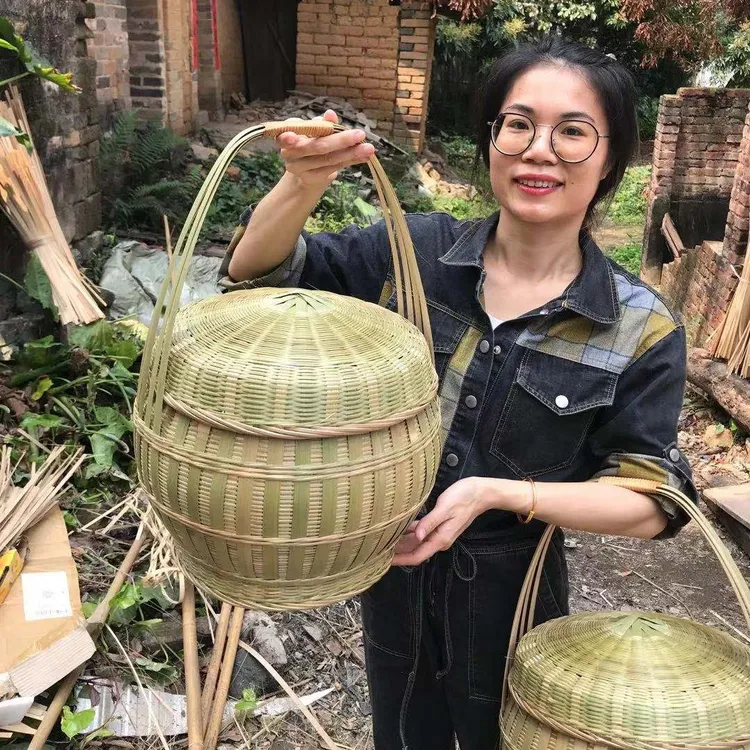 竹编双层野餐提篮