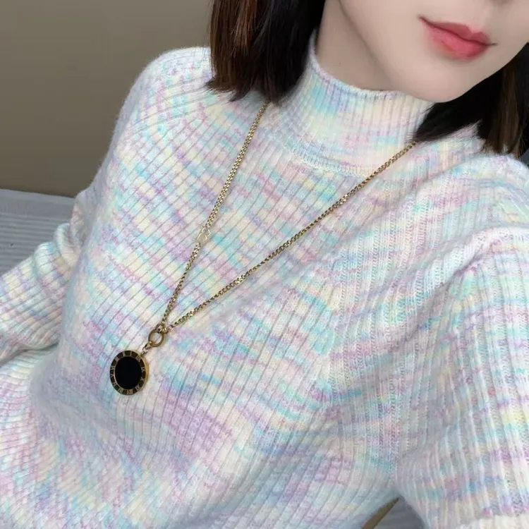 【祥云幻彩衫】韩版百搭半高领加厚新款幻彩纱针织毛衣女士打底衫