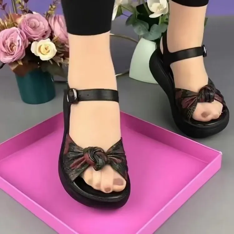 2025夏季新款爆款时尚轻便松糕底凉鞋简约大气牛皮女鞋一脚蹬