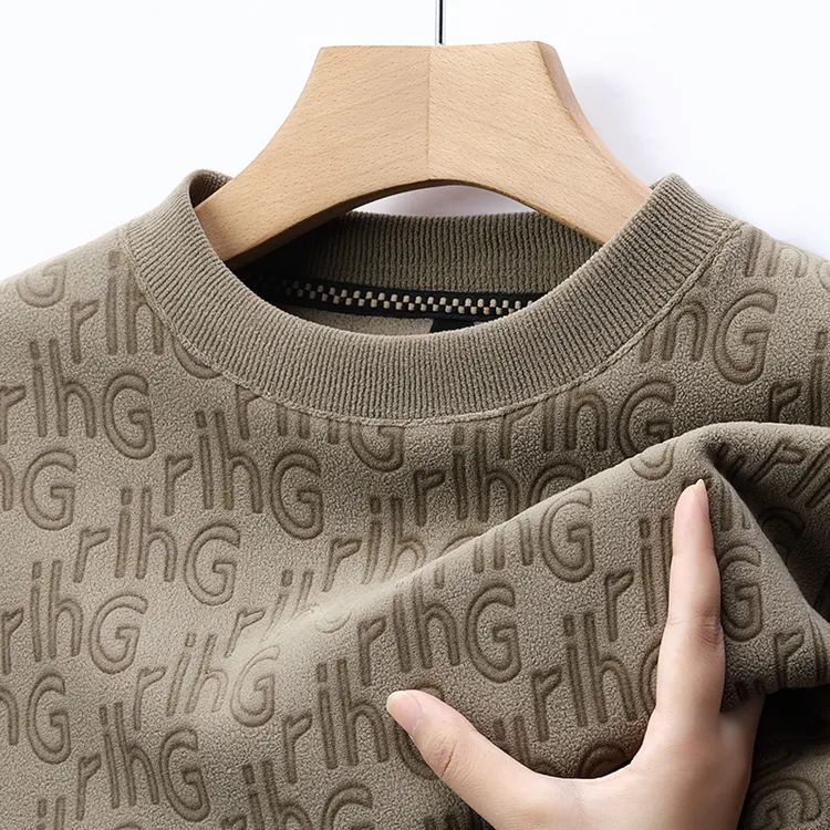 培蒙云感奥粒绒高档男士一体绒百搭休闲加绒卫衣秋冬男士加绒卫衣