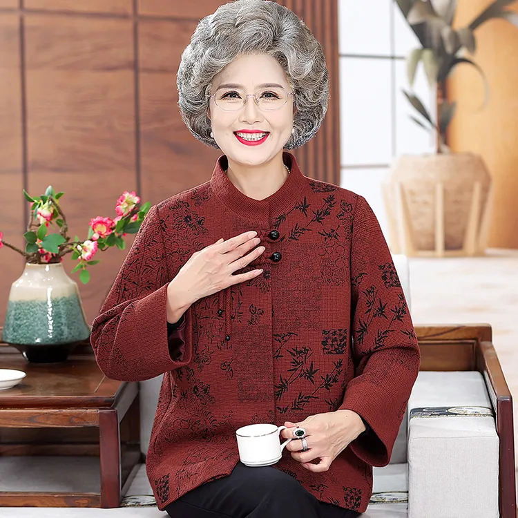 老年人秋装女毛呢外套奶奶秋冬喜婆婆婚宴礼服老太太过年喜庆衣服
