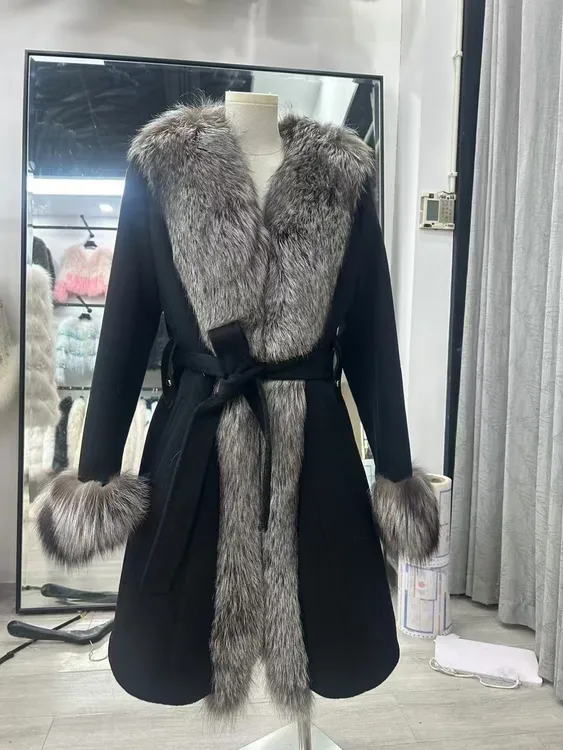 2024新款秋冬羊毛大衣长款真毛领保暖气质贵气